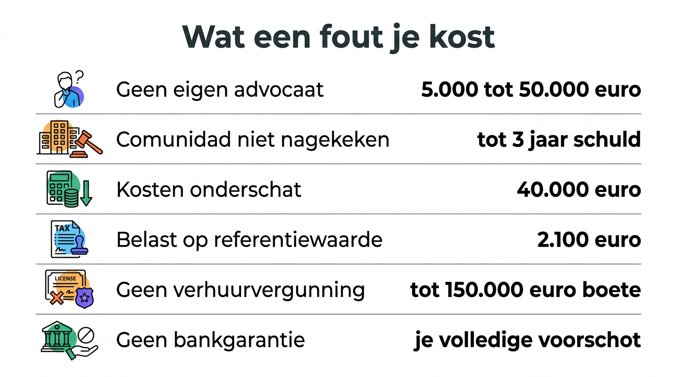 Infographic met de duurste fouten bij het kopen van een huis in Spanje en hun kostprijs