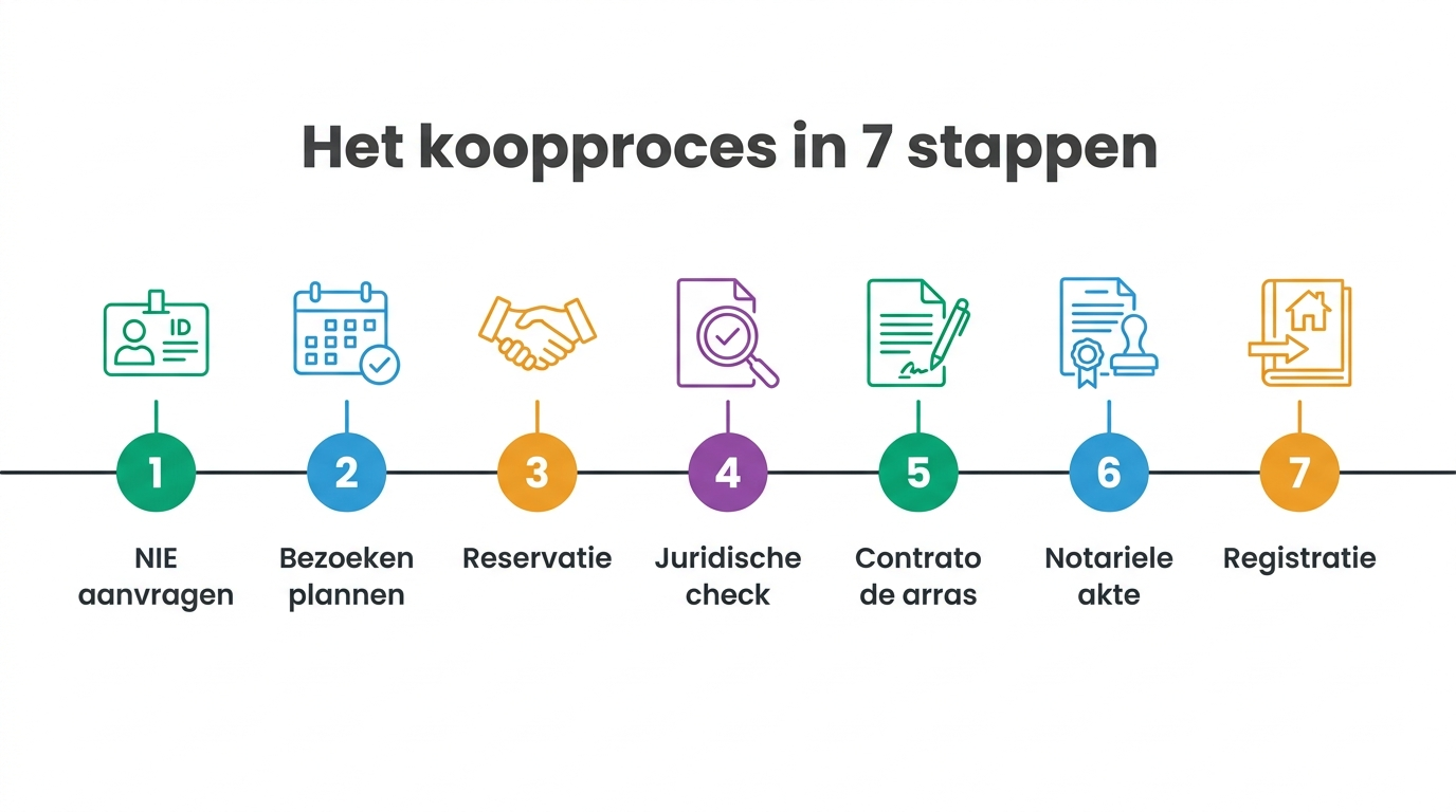 Tijdlijn van het koopproces van een woning in Spanje in zeven stappen