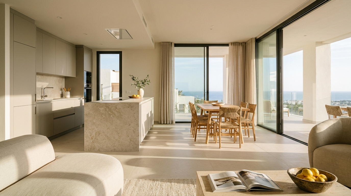 Interieur van een modelwoning in een nieuwbouwproject in Zuid-Spanje